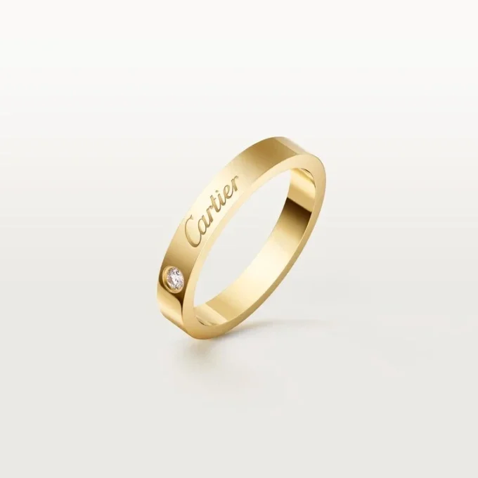 C De Cartier trouwring, 3 mm breed, 1 diamant