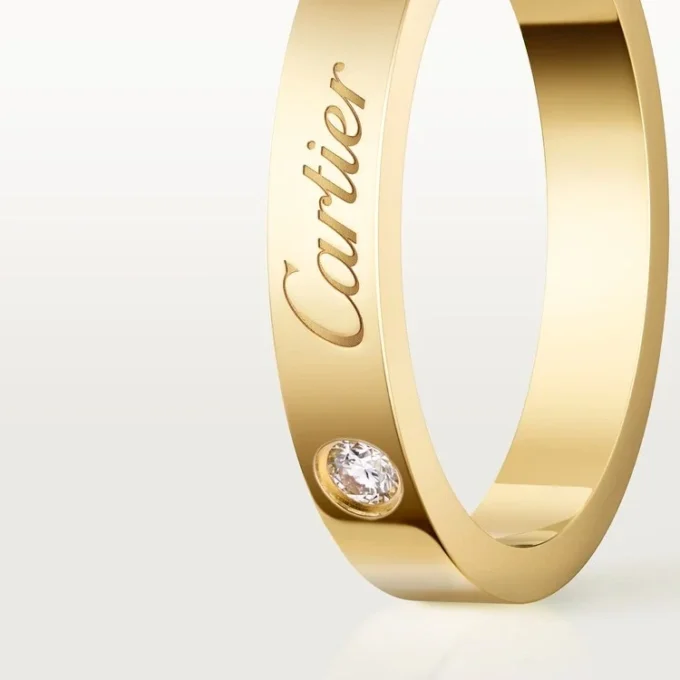 C De Cartier trouwring, 3 mm breed, 1 diamant
