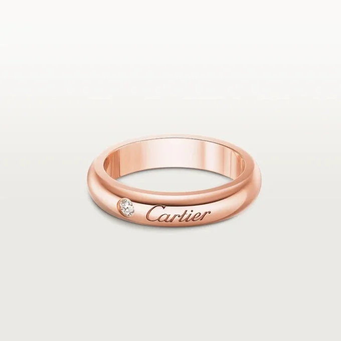 C De Cartier trouwring, 4 mm breed, 1 diamant