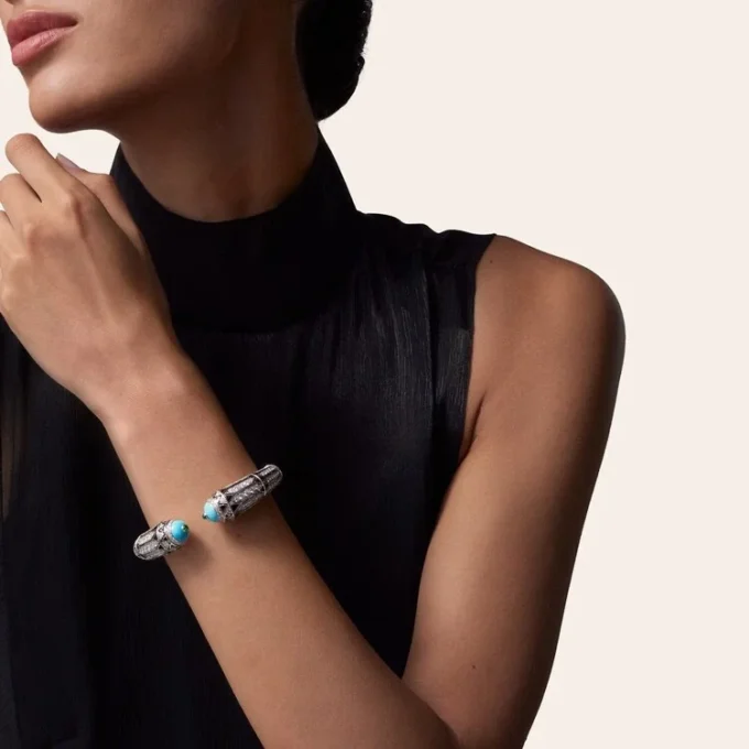 Geometrie & Contrastes-armband, turkoois, bezet