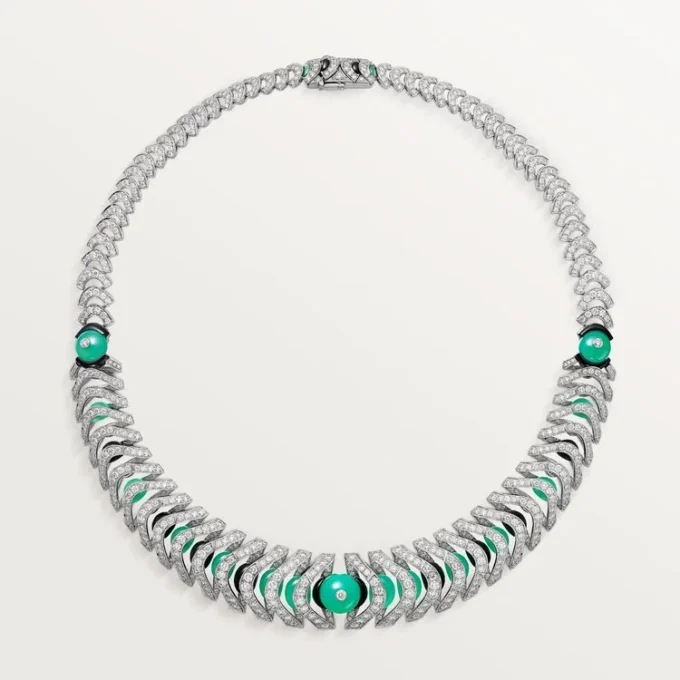 Geometrie & Contrastes-halsketting, chrysopraas, bezet