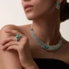 Geometrie & Contrastes-halsketting, chrysopraas, bezet