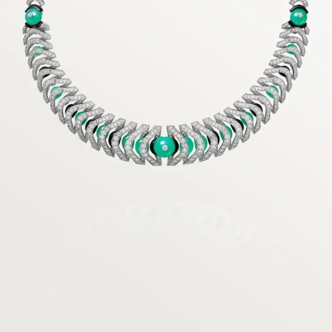 Geometrie & Contrastes-halsketting, chrysopraas, bezet