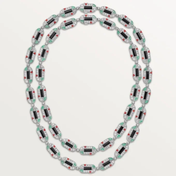Geometrie & Contrastes-halsketting, chrysopraas, multi-wear, bezet