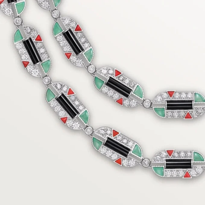 Geometrie & Contrastes-halsketting, chrysopraas, multi-wear, bezet