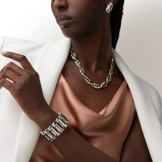 Geometrie & Contrastes ketting, onyx, multi-wear, bezet