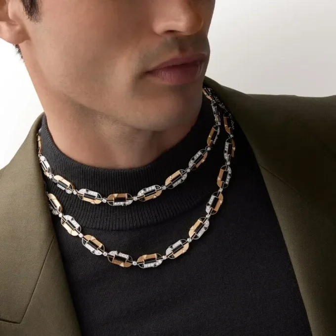Geometrie & Contrastes ketting, onyx, multi-wear, bezet