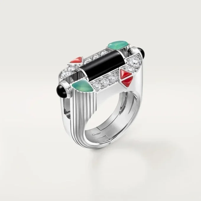 Geometrie & Contrastes-ring, chrysopraas, bezet