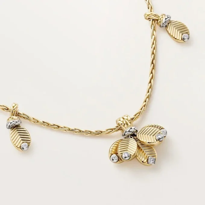 Grain De Cafe lange ketting, diamanten