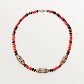 High Jewelry-ketting – Roségoud, koraal, onyx, zwarte lak, diamanten – Cartier