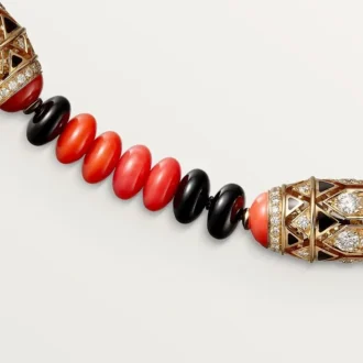 High Jewelry-ketting – Roségoud, koraal, onyx, zwarte lak, diamanten – Cartier