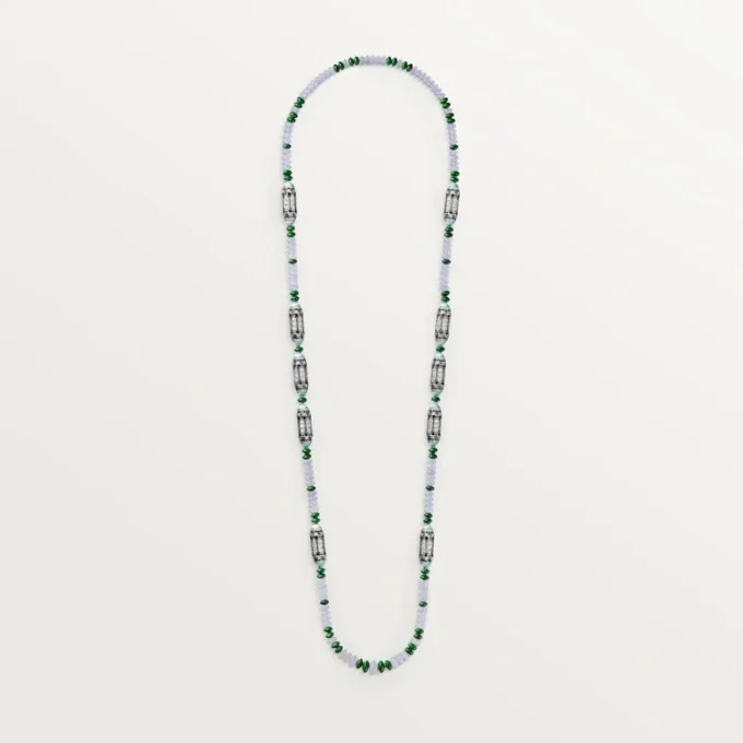High Jewelry-ketting – Witgoud, chalcedoon, skarn, turkoois, zwarte lak, diamanten – Cartier