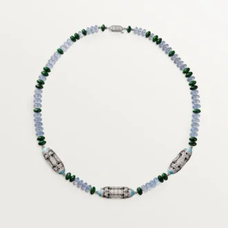 High Jewelry-ketting – Witgoud, chalcedoon, skarn, turkoois, zwarte lak, diamanten – Cartier
