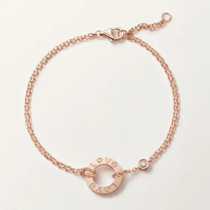 Love-armband, aan ketting, 2 diamanten