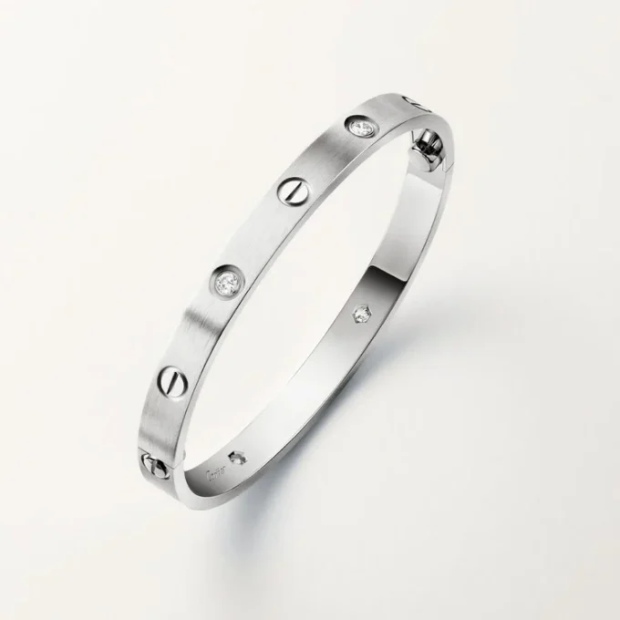 Love-armband, klassiek model, geborsteld, 4 diamanten