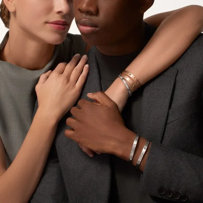 Love-armband, klassiek model, geborsteld, 4 diamanten