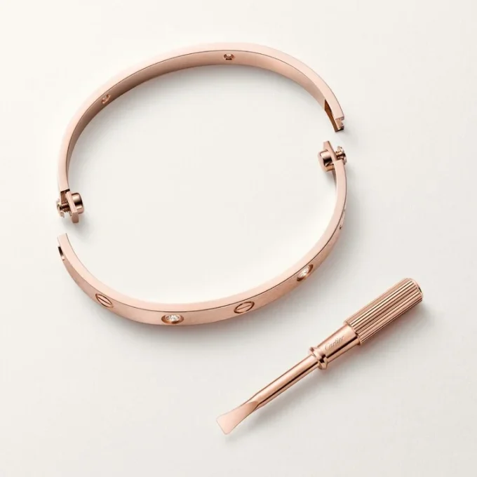Love-armband, klassiek model, geborsteld, 4 diamanten