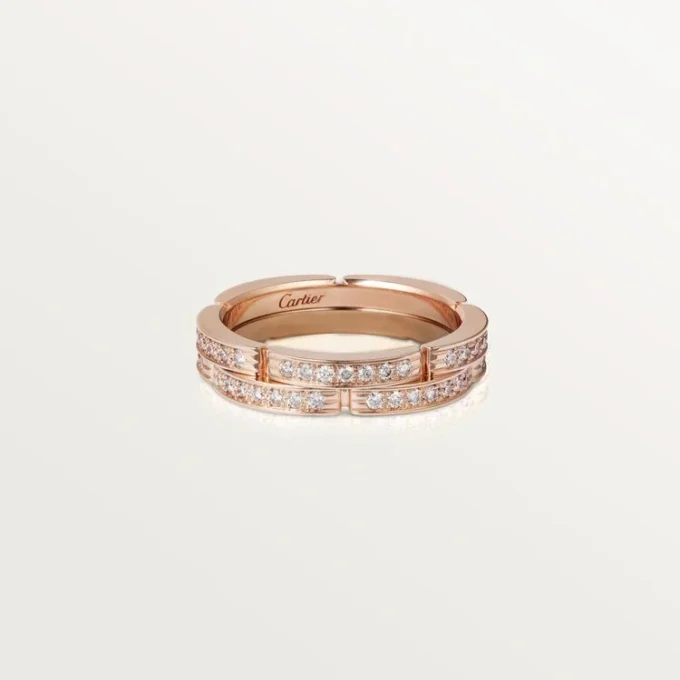 Maillon Panthere dunne trouwring, 2 rijen met halve diamanten – Roségoud, Diamanten – Cartier