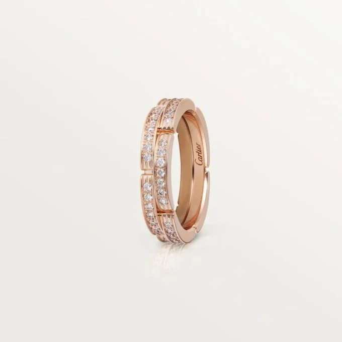 Maillon Panthere dunne trouwring, 2 rijen met halve diamanten – Roségoud, Diamanten – Cartier