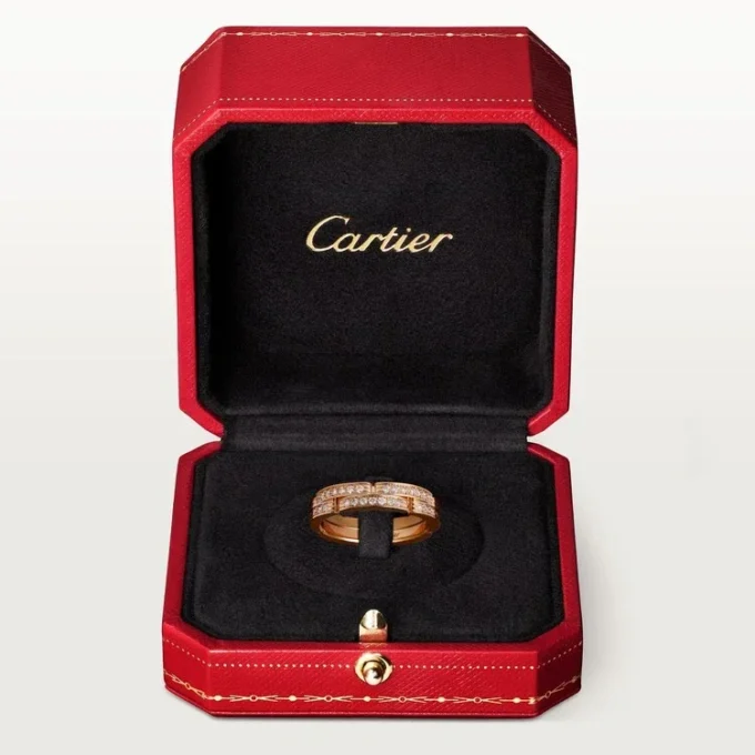 Maillon Panthere dunne trouwring, 2 rijen met halve diamanten – Roségoud, Diamanten – Cartier