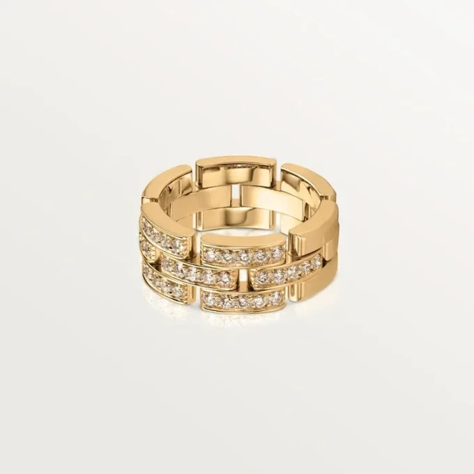 Maillon Panthere-ring, 3 rijen met halve diamanten – geelgoud, diamanten – Cartier