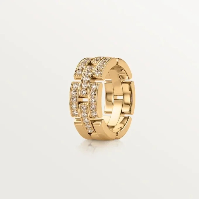 Maillon Panthere-ring, 3 rijen met halve diamanten – geelgoud, diamanten – Cartier