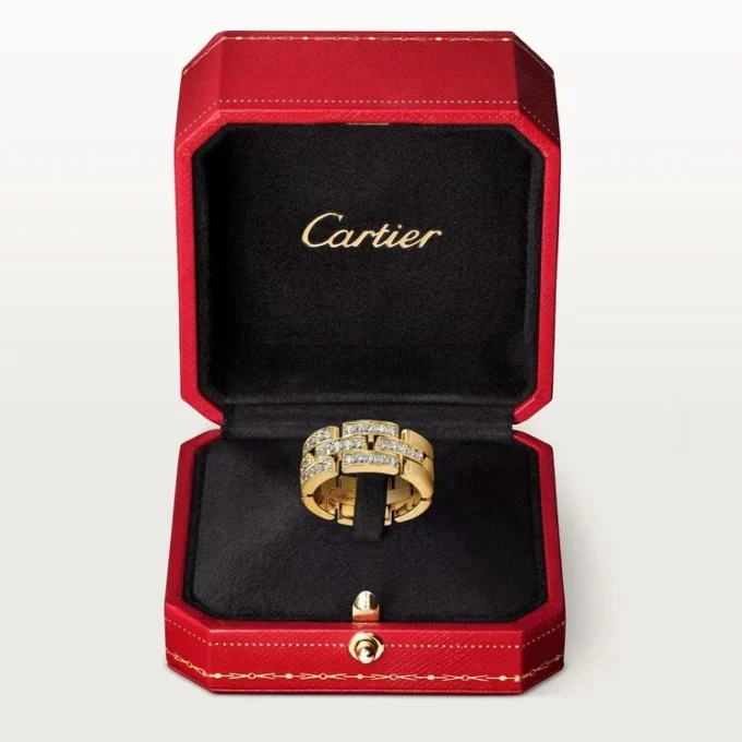 Maillon Panthere-ring, 3 rijen met halve diamanten – geelgoud, diamanten – Cartier