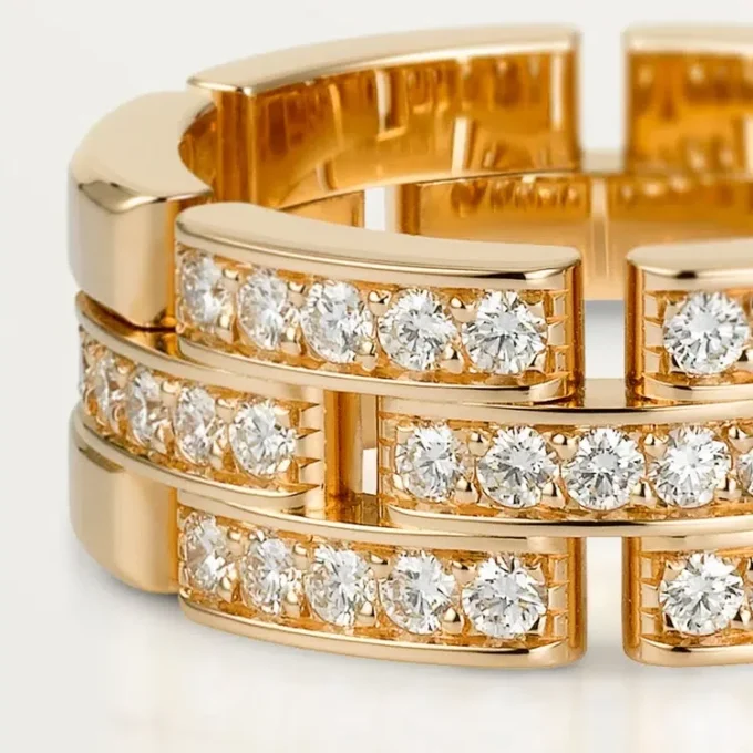 Maillon Panthere-ring, 3 rijen met halve diamanten – Roségoud, diamanten – Cartier