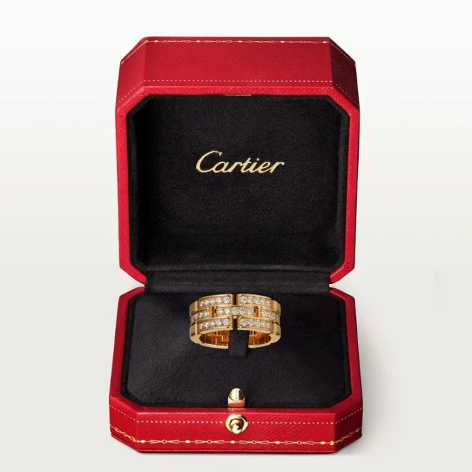 Maillon Panthere-ring, 3 rijen met halve diamanten – Roségoud, diamanten – Cartier