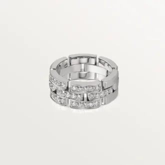Maillon Panthere-ring, 3 rijen met halve diamanten – Witgoud, diamanten – Cartier