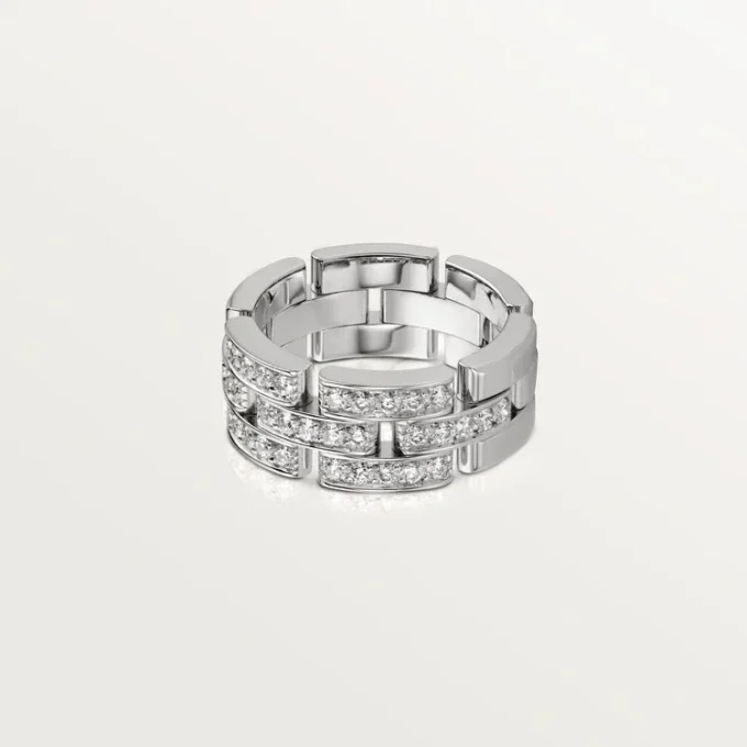 Maillon Panthere-ring, 3 rijen met halve diamanten – Witgoud, diamanten – Cartier