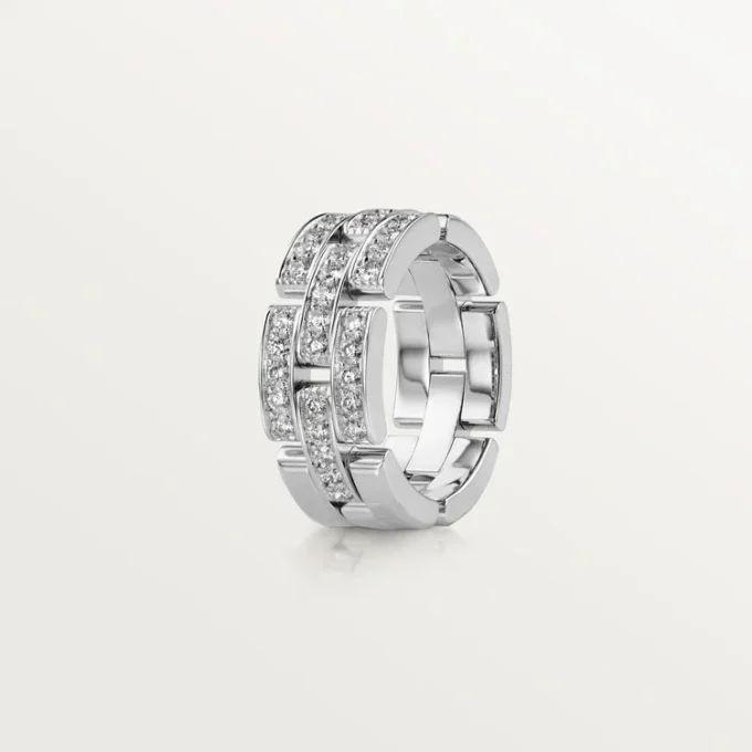 Maillon Panthere-ring, 3 rijen met halve diamanten – Witgoud, diamanten – Cartier