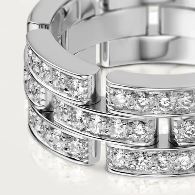 Maillon Panthere-ring, 3 rijen met halve diamanten – Witgoud, diamanten – Cartier