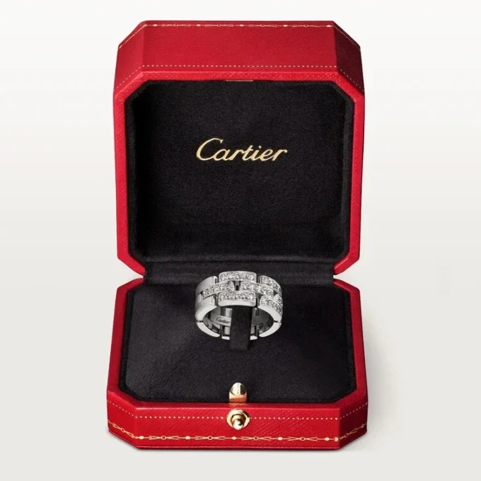 Maillon Panthere-ring, 3 rijen met halve diamanten – Witgoud, diamanten – Cartier