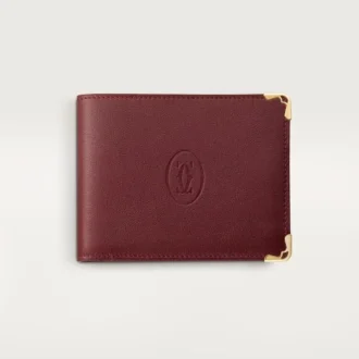 Munten/bankbiljetten/bordeauxrood kalfsleer, gouden afwerking – Cartier