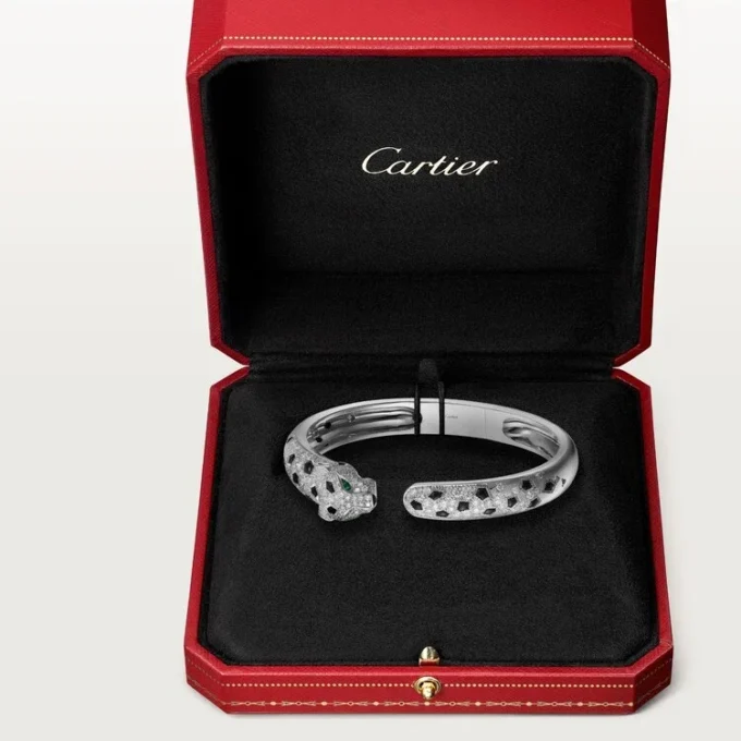 Panthere De Cartier-armband, middelgroot model, half bezet
