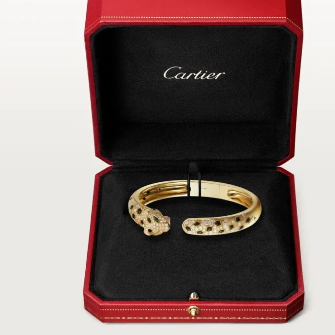 Panthere De Cartier-armband, middelgroot model, half bezet