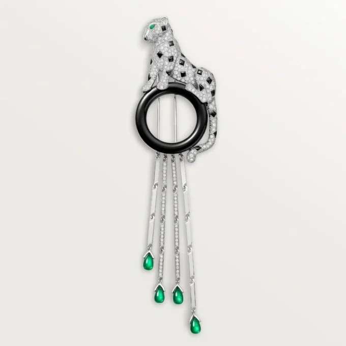 Panthere De Cartier-broche – Witgoud, smaragden, onyx, diamanten – Cartier