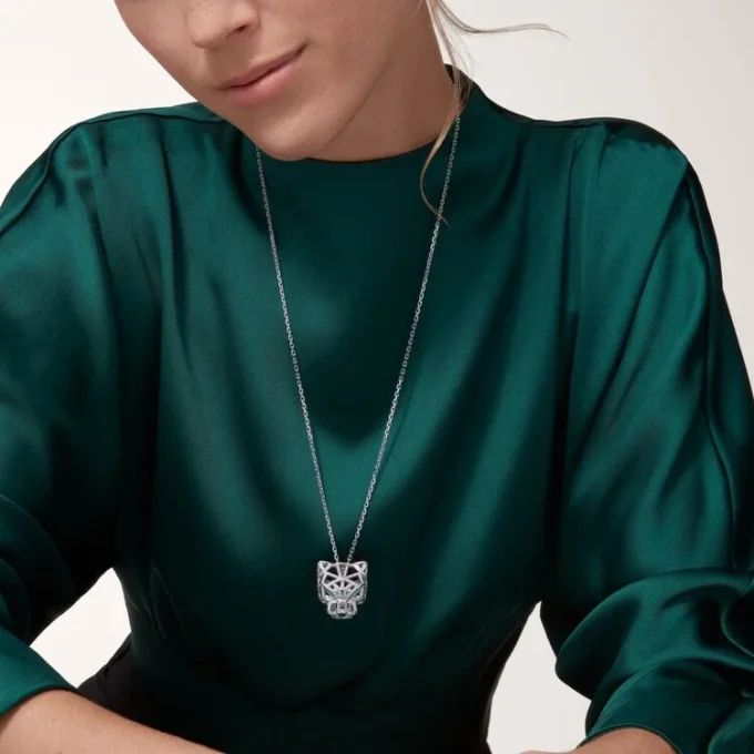 Panthere De Cartier-halsketting – Witgoud, smaragden, diamanten, onyx – Cartier