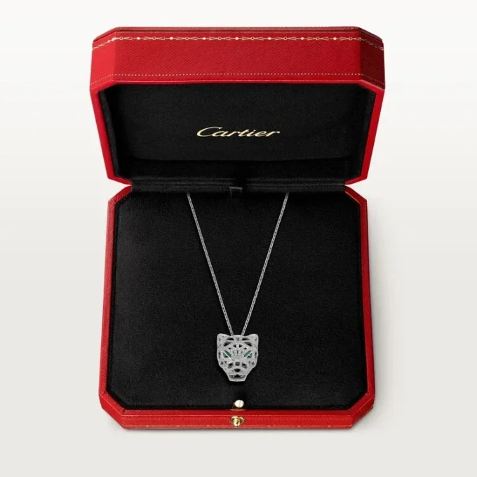 Panthere De Cartier-halsketting – Witgoud, smaragden, diamanten, onyx – Cartier