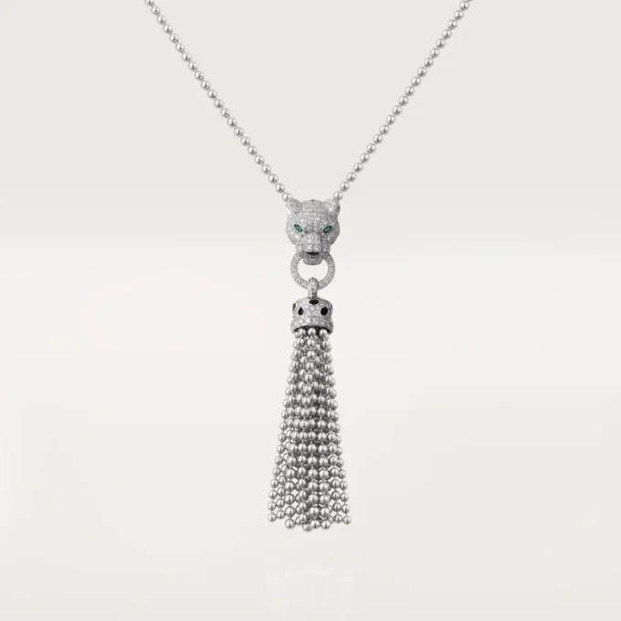Panthere De Cartier-halsketting – Witgoud, zwarte lak, smaragden, onyx, diamanten – Cartier