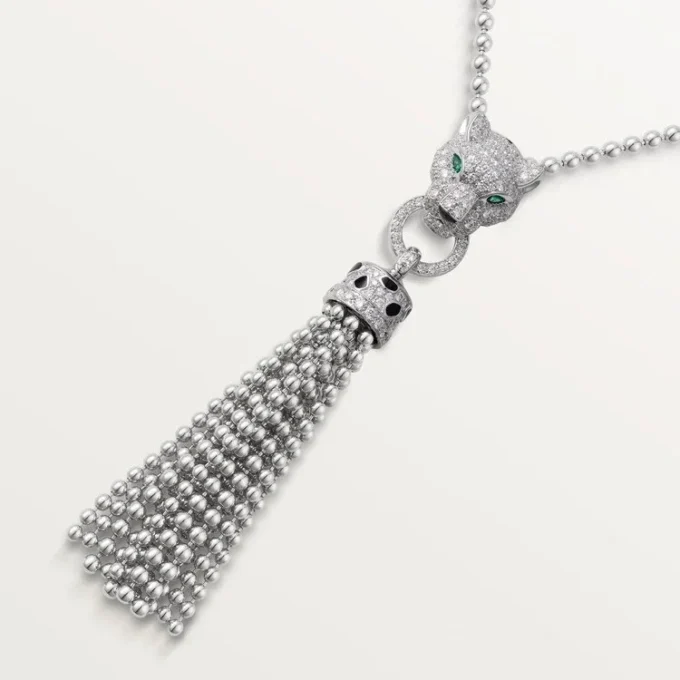 Panthere De Cartier-halsketting – Witgoud, zwarte lak, smaragden, onyx, diamanten – Cartier