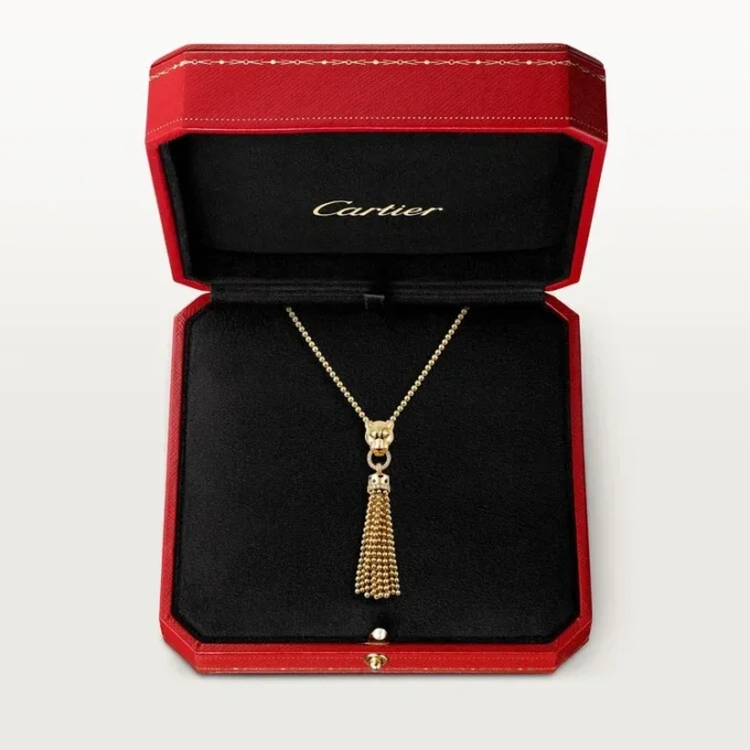 Panthere De Cartier-ketting – geelgoud, zwarte lak, tsavoriet-granaten, onyx, diamanten – Cartier
