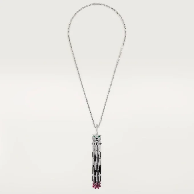Panthere De Cartier lange ketting, robijn, multi-wear, groot model, bezet