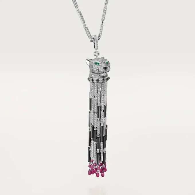 Panthere De Cartier lange ketting, robijn, multi-wear, groot model, bezet