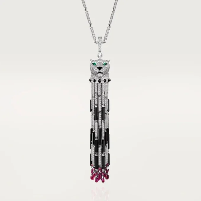 Panthere De Cartier lange ketting, robijn, multi-wear, groot model, bezet