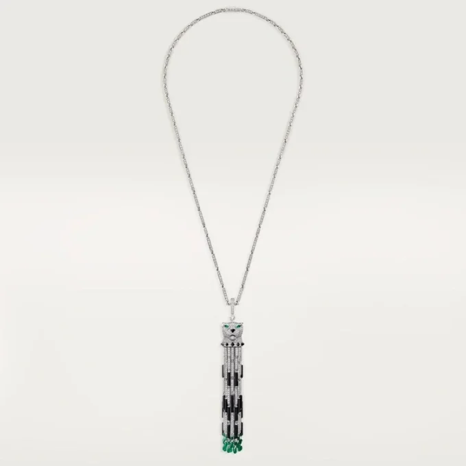 Panthere De Cartier lange ketting, smaragdgroen, multi-wear, groot model, bezet