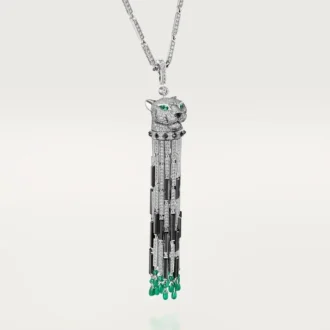 Panthere De Cartier lange ketting, smaragdgroen, multi-wear, groot model, bezet