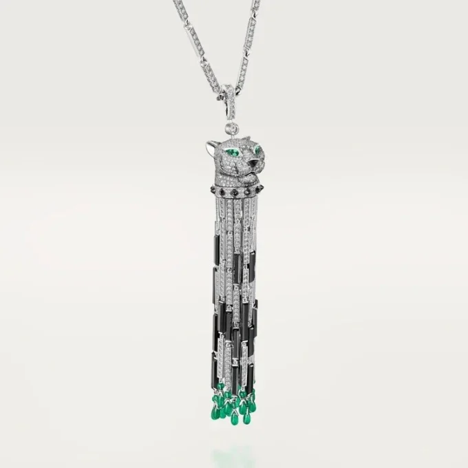 Panthere De Cartier lange ketting, smaragdgroen, multi-wear, groot model, bezet