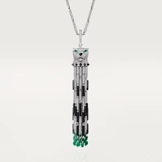 Panthere De Cartier lange ketting, smaragdgroen, multi-wear, groot model, bezet